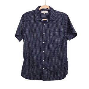 pd&c Stretch Mens Slim Fit Button Up Navy Blue Shirt Short Sleeve Geometric Sz M